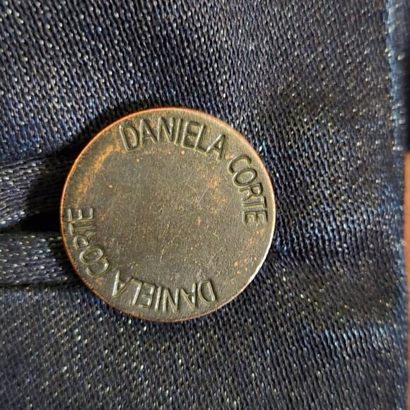 Daniela Corte Rocket Zip Jacket Dark Wash Denim Navy Logo Designer Size 44/L - Picture 9 of 13